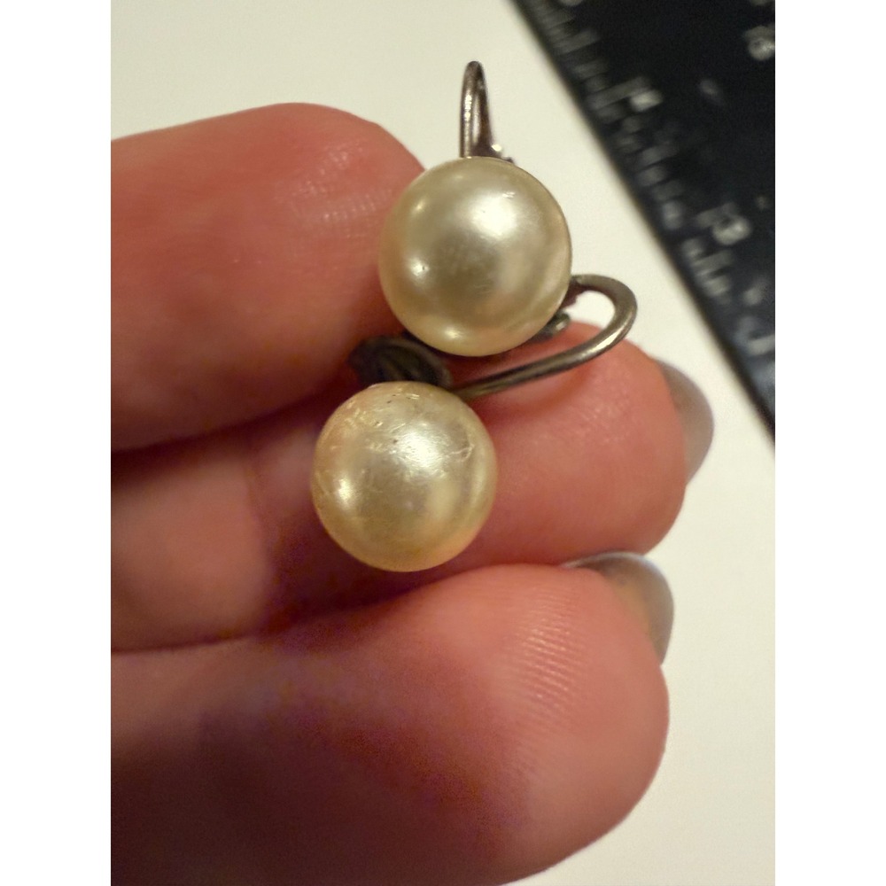 Richelieu Vintage Faux Pearl Clip On Earrings Silver Tone Cream Round Studs